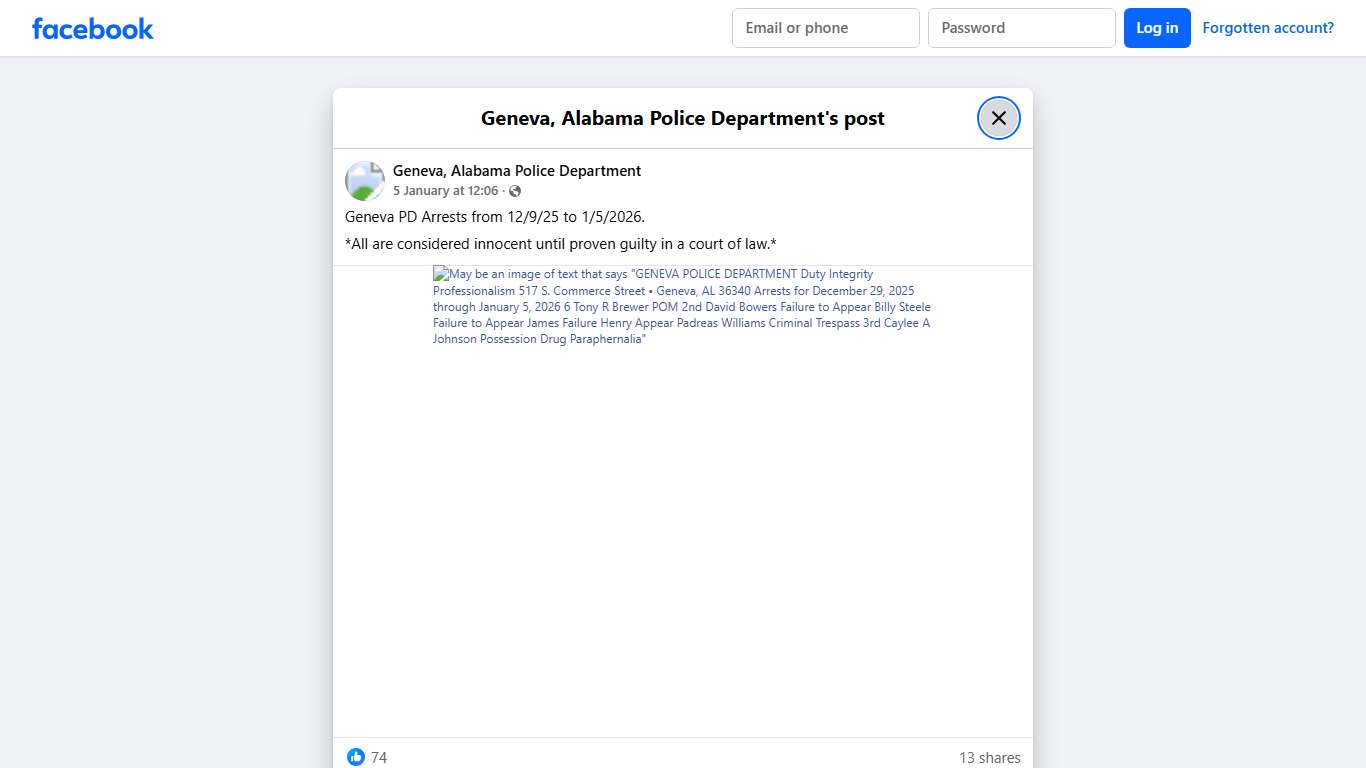 Geneva PD Arrests from... - Geneva, Alabama Police Department Facebook