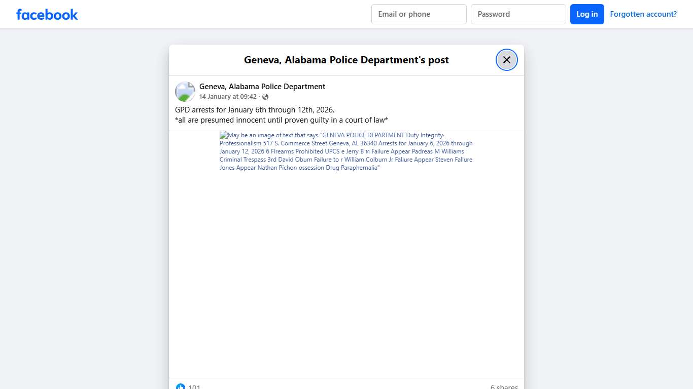 GPD arrests for... - Geneva, Alabama Police Department Facebook