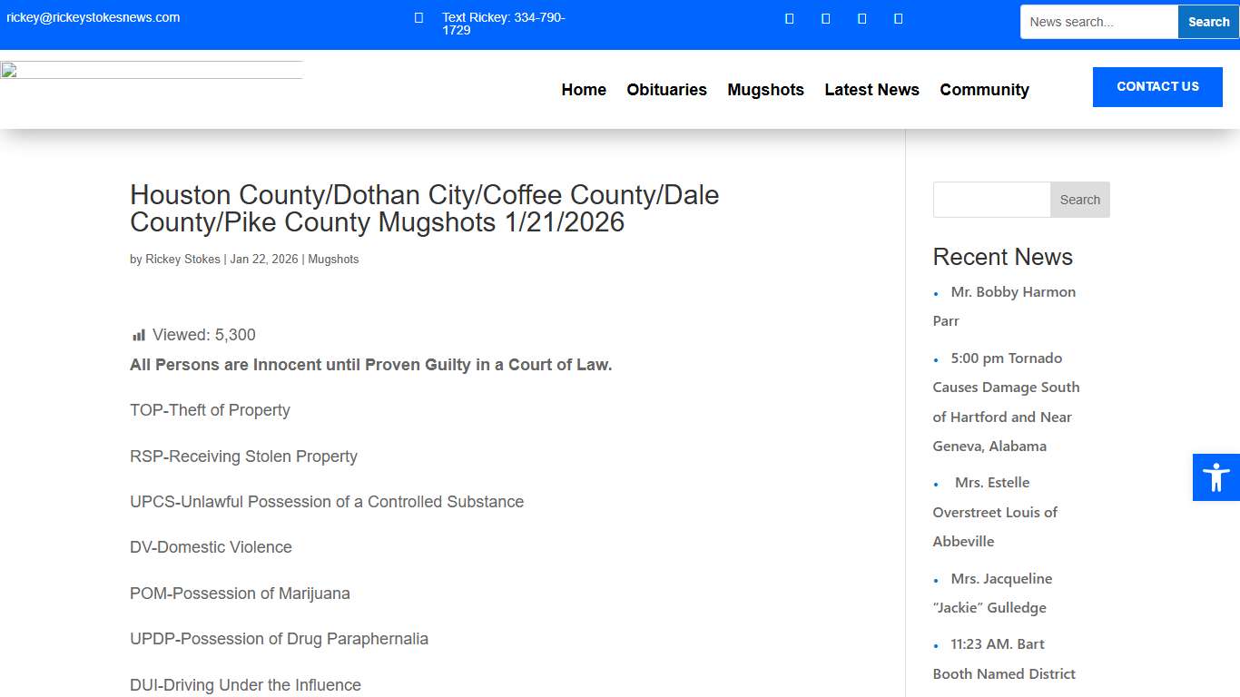 Houston County/Dothan City/Coffee County/Dale County/Pike County Mugshots 1/21/2026 - Rickey Stokes News