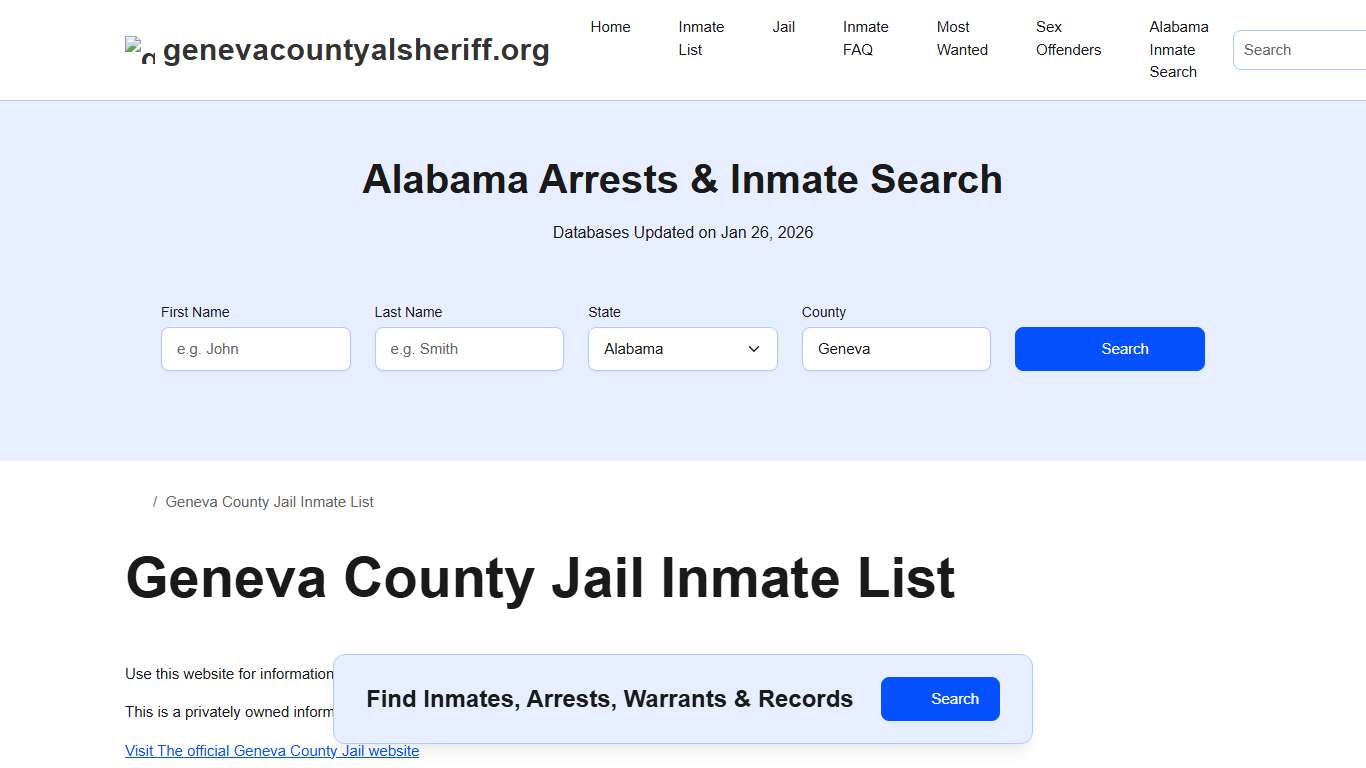Inmate List - Geneva County Jail, AL